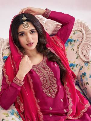 Pink premium embroidered vichitra silk salwar suit 2