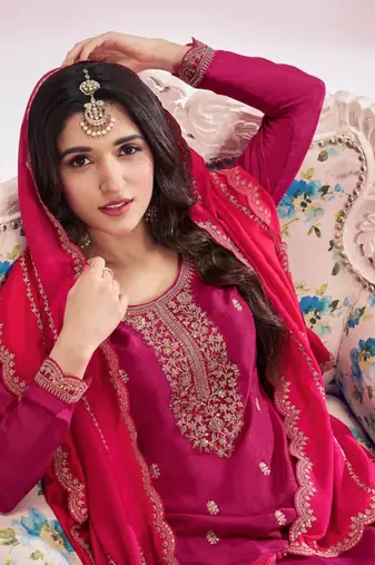 Pink premium embroidered vichitra silk salwar suit