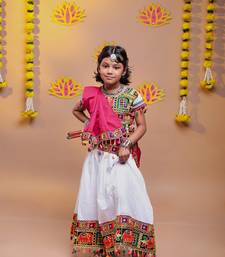 Banjara india girls kutch work embroidered lehenga choli set with dupatta (cc1-wild) - white