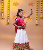 Banjara india girls kutch work embroidered lehenga choli set with dupatta (cc1-wild) - white