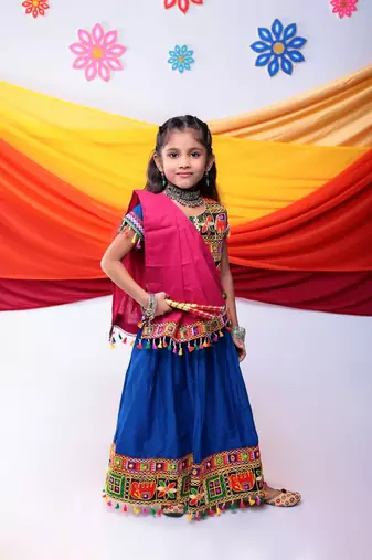 Banjara india girls kutch work embroideblue lehenga choli set with dupatta (cc1-wild) - blue