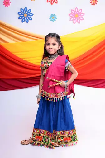 Banjara india girls kutch work embroideblue lehenga choli set with dupatta (cc1-wild) - blue