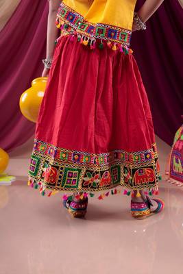 Banjara india girls kutch work embroidered lehenga choli set with dupatta (cc1-wild) - red 5