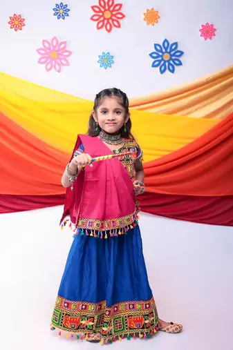 Banjara india girls kutch work embroideblue lehenga choli set with dupatta (cc1-wild) - blue