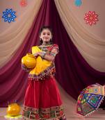 Banjara india girls kutch work embroidered lehenga choli set with dupatta (cc1-wild) - red