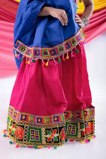 Banjara india girls kutch work embroidegreen lehenga choli set with dupatta (cc1-wild) - pink