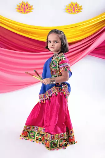 Banjara india girls kutch work embroidegreen lehenga choli set with dupatta (cc1-wild) - pink