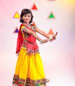 Banjara india girls kutch work embroideyellow lehenga choli set with dupatta (cc1-wild) - yellow