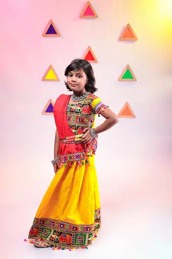 Banjara india girls kutch work embroideyellow lehenga choli set with dupatta (cc1-wild) - yellow