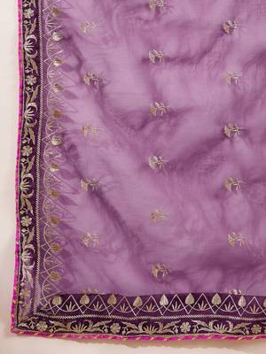 women purple silk blend yoke design zari straight kurta palazzo with dupatta 6