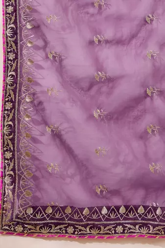 women purple silk blend yoke design zari straight kurta palazzo with dupatta