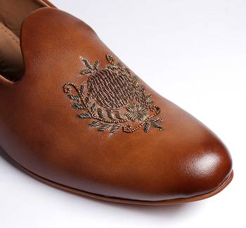Tanny shoes men's faux leather brown zari embroidery ethnic shoe for bridal casual party 5