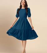 Plain Satin Cotton Half Puff Sleeve Mini Western Dress for Women