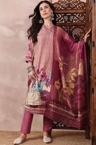 women multi rayon blend floral printed straight kurta trouser with dupatta