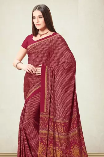 Red Polka Dots Crepe Silk Printed Saree,Sari Comes With Blouse