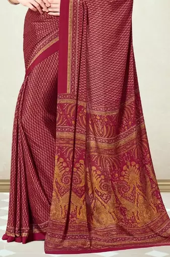 Red Polka Dots Crepe Silk Printed Saree,Sari Comes With Blouse