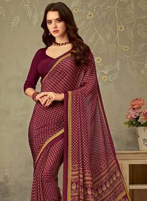 Maroon Polka Dots Crepe Silk Printed Saree,Sari Comes With Blouse 2