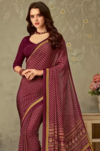 Maroon Polka Dots Crepe Silk Printed Saree,Sari Comes With Blouse