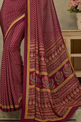 Maroon Polka Dots Crepe Silk Printed Saree,Sari Comes With Blouse