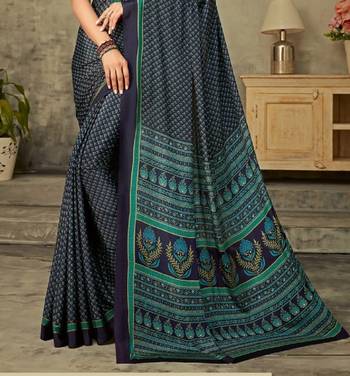 Dark Blue Polka Dots Crepe Silk Printed Saree,Sari Comes With Blouse 3