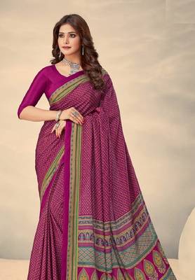 Purple Polka Dots Crepe Silk Printed Saree,Sari Comes With Blouse 2