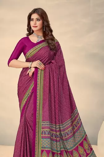 Purple Polka Dots Crepe Silk Printed Saree,Sari Comes With Blouse