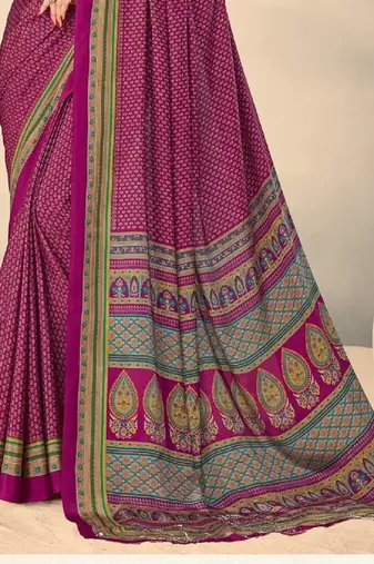 Purple Polka Dots Crepe Silk Printed Saree,Sari Comes With Blouse