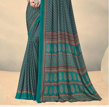Teal Green Polka Dots Crepe Silk Printed Saree,Sari Comes With Blouse 2