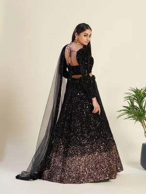 Black Velvet Sequin Work Lehenga Choli 2
