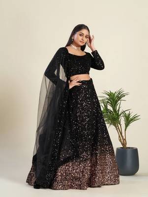 Black Velvet Sequin Work Lehenga Choli 3