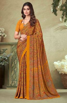 Mustard,Red Batilk Crepe Silk Printed Saree,Sari Comes With Blouse 1