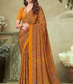 Mustard,Red Batilk Crepe Silk Printed Saree,Sari Comes With Blouse