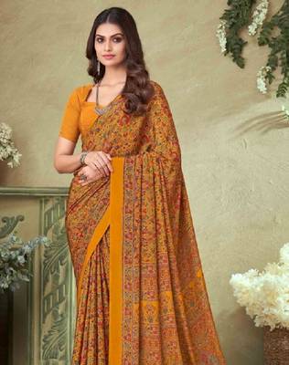 Mustard,Red Batilk Crepe Silk Printed Saree,Sari Comes With Blouse 2