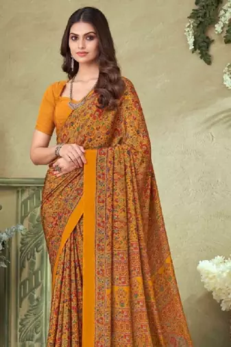 Mustard,Red Batilk Crepe Silk Printed Saree,Sari Comes With Blouse