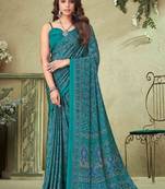 Teal Green Batik Crepe Silk Printed Saree With Blouse