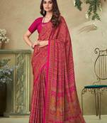 Pink Batilk Crepe Silk Printed Saree,Sari Comes With Blouse