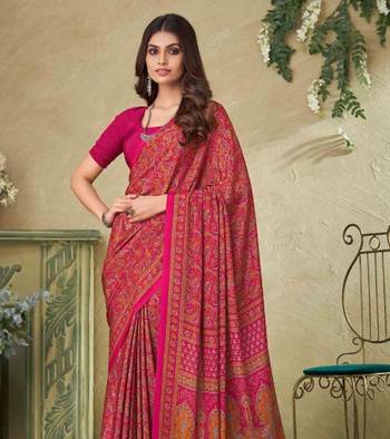 Pink Batilk Crepe Silk Printed Saree,Sari Comes With Blouse 2