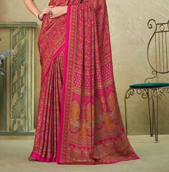 Pink Batilk Crepe Silk Printed Saree,Sari Comes With Blouse 3