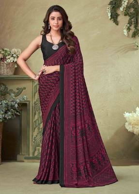 Red,Black Batilk Crepe Silk Printed Saree,Sari Comes With Blouse 1