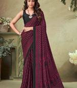 Red,Black Batilk Crepe Silk Printed Saree,Sari Comes With Blouse