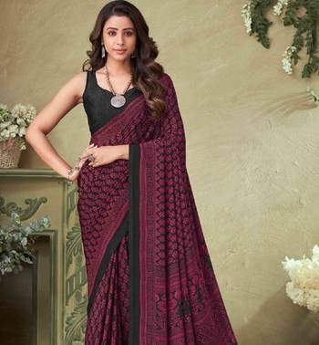 Red,Black Batilk Crepe Silk Printed Saree,Sari Comes With Blouse 2