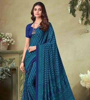 Blue Batilk Crepe Silk Printed Saree,Sari Comes With Blouse 2
