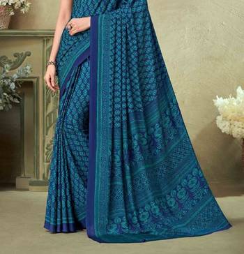 Blue Batilk Crepe Silk Printed Saree,Sari Comes With Blouse 3