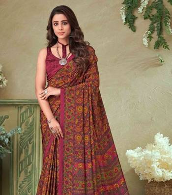 Mustard,Peach Batilk Crepe Silk Printed Saree,Sari Comes With Blouse 2