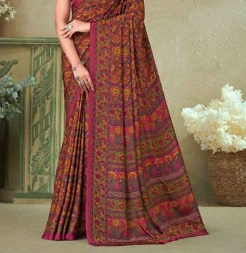 Mustard,Peach Batilk Crepe Silk Printed Saree,Sari Comes With Blouse 3