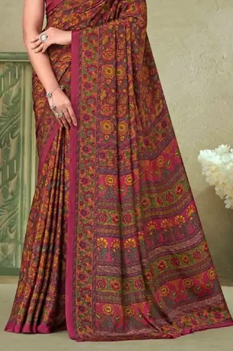 Mustard,Peach Batilk Crepe Silk Printed Saree,Sari Comes With Blouse