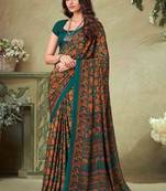 Mustard,Green Batilk Crepe Silk Printed Saree,Sari Comes With Blouse