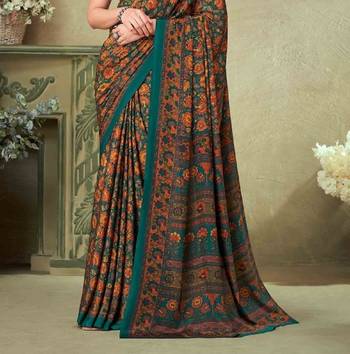 Mustard,Green Batilk Crepe Silk Printed Saree,Sari Comes With Blouse 3