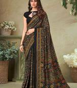 Black,Multi Batilk Crepe Silk Printed Saree,Sari Comes With Blouse