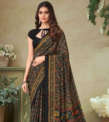 Black,Multi Batilk Crepe Silk Printed Saree,Sari Comes With Blouse 2